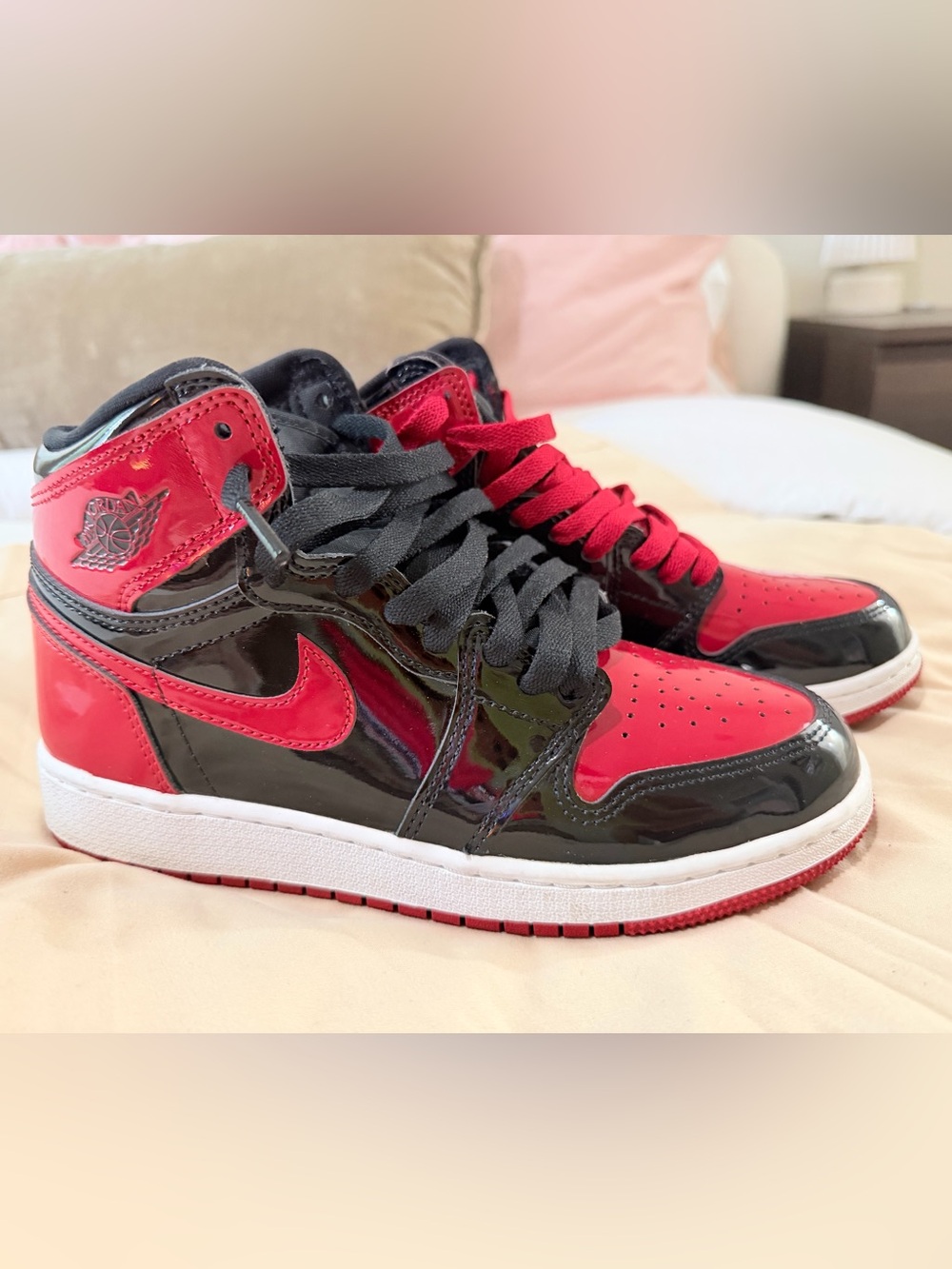 Nike Patent High-Top Sneakers in Black and Red